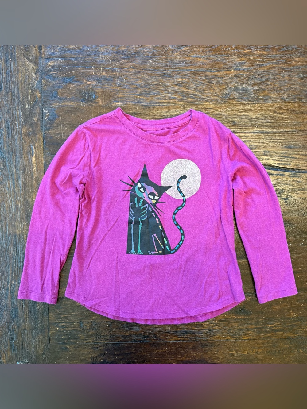 Gap Kids Halloween Long Sleeve Tshirt Black Cat Glow in the Dark S(6-7) Organic